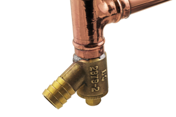 soldered tee and drain off stop cock, png