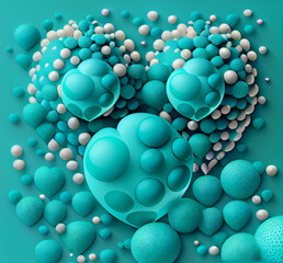 Turquoise balls, bubbles and hearts background, Valentine's Day