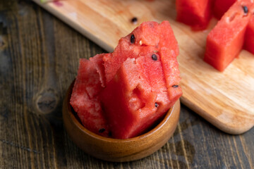 Sliced ripe and juicy watermelon of red color
