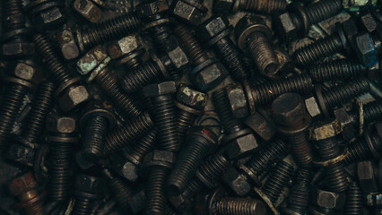 Old metal elements of mechanical in train for industrial background.