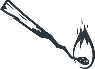 Monochrome silhouette of a burning match with flame