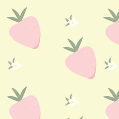 seamless pattern with strawberries and flowers