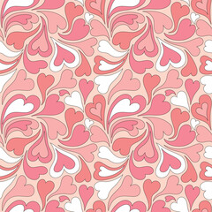 Seamless pattern with retro pink colors hearts.