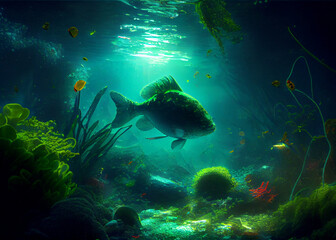 Obraz na płótnie Canvas Ocean coral reef underwater. Sea world under water background. AI Generated