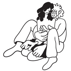 couple in love. two people together.Hugging scene illustration. Vector flat illustration of expressing feelings. Postcard for Valentine's day. linear design. 