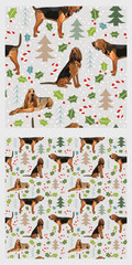 Trendy hand-drawn Bloodhound dog. Seamless dog pattern, winter Happy Christmas texture. Square format, t-shirt, poster, packaging, textile, socks, textile, fabric, decoration, wrapping paper. 