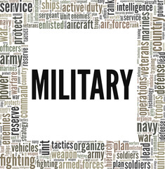 Military word cloud conceptual design isolated on white background.