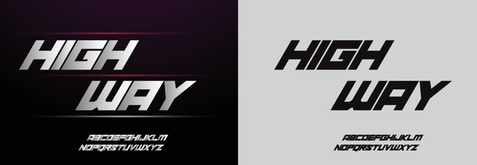 Obraz premium High Way, Game Sport Movie Alphabet Font. Typography modern regular style font for technology, digital, logo design. vector illustration