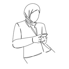 Muslim girl writes on the phone