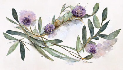 Lavender flowers and eucalyptus branches isolated on white