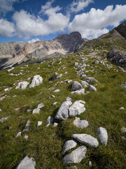 Mountain landscape with some rocks in the foreground and the Croda Rossa d'Ampezzo in the background