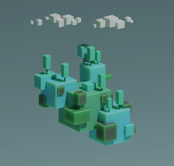 Flying island, minimalism, 3d illustration, 3d rendering, cubes