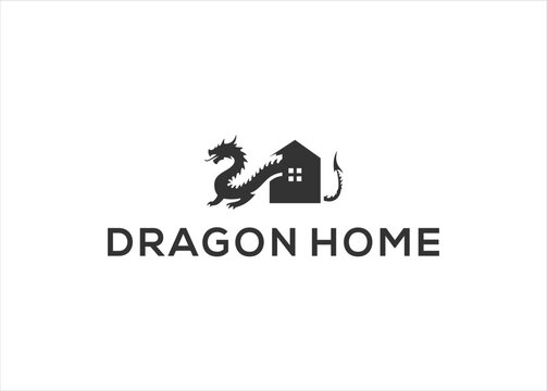 Dragon and home logo design vector template