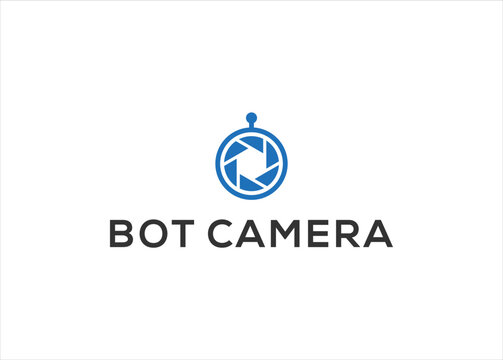 photography camera lens with robot bot logo vector minimalist illustration design