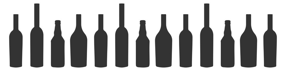 Wine bottle with wine glass icon or silhouette. Alcohol symbol. Vector illustration.	
