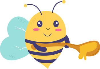 Kawaii bee with a spoonful of honey