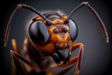 Portrait of an ant close-up insect with antennae, ant worker, protection of ecology and the environment, destruction of insects. Generative AI