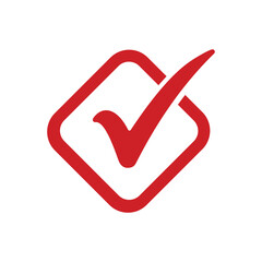 Red check mark icon in a box. Tick symbol in red color, vector illustration
