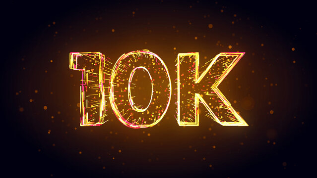 Golden Yellow Red Shiny 10k Followers Celebration 3d Lines Effect And Square Dots Particles On Dark Brown Glitter Dust Background