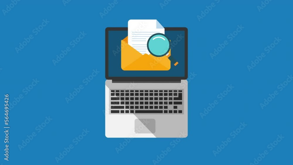Poster envelope with documents and magnifying glass icon symbols. navigation and finding information letter