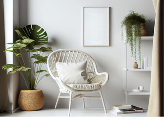 Modern scandinavian home interior with mock up photo frame, AI Generated
