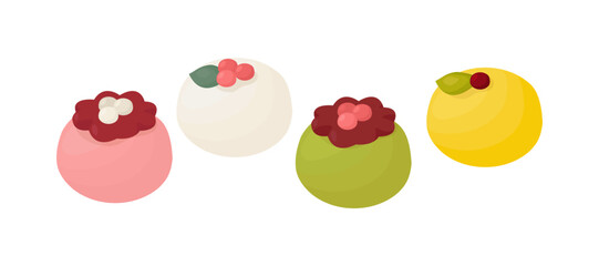 Set of various wagashi, mochi, rice cake, traditional japanese dessert