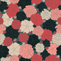 All Over Pink, White, and Green Summertime Flower Meadow Textiles Surface Design Fashion Seamless Repeat Pattern Design Eps Vector