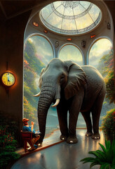 Fototapeta na wymiar Animal characters for cartoons. Elephant. Illustration for advertising, cartoons, games, print media. Elephant with a prehensile proboscis , long curved ivory tusks. Generative AI
