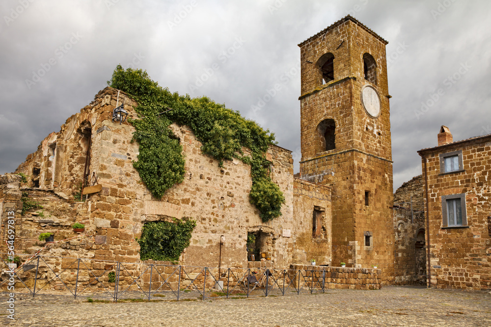 Wall mural celleno, viterbo, lazio, italy: the ghost village, ruins of the ancient abandoned old town