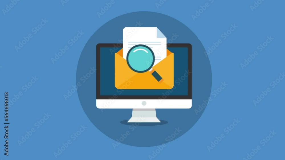 Poster envelope with documents and magnifying glass icon symbols. navigation and finding information letter