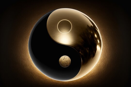 Ying und Yang Symbol in Gold 3 D Grafik Hintergrund Motiv, ai generativ