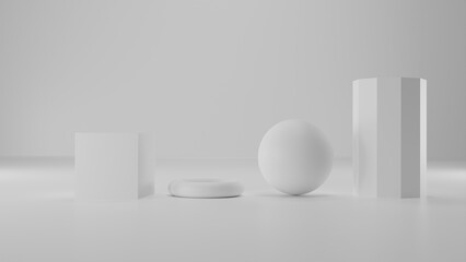 white geometry shapes , 3d render 