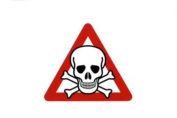 caution danger road sign with skull