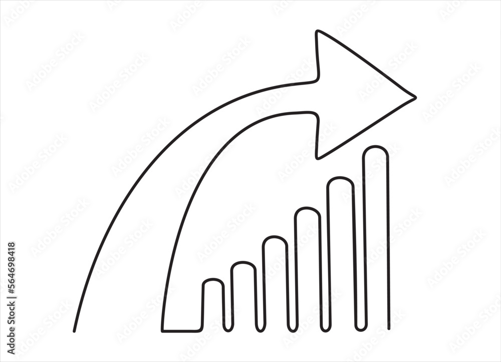 Poster continuous one single line drawing productivity bar chart with arrow up icon vector illustration con