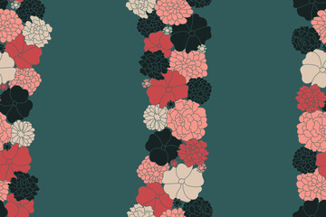 Striped Summertime Pink, White, and Green Meadow Flowers Textiles Surface Design Fashion Seamless Repeat Pattern Design Eps Vector