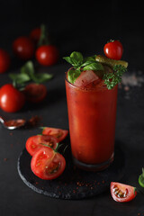 A glass with cold bloody mary cocktail	