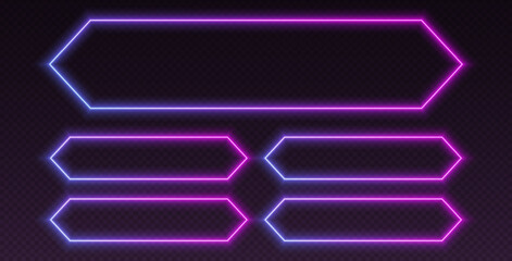 Neon quiz template, UI design for questionnaire with multiple answers. Glowing borders set for tv show contest. Colors are easy to change. Vector illustration.