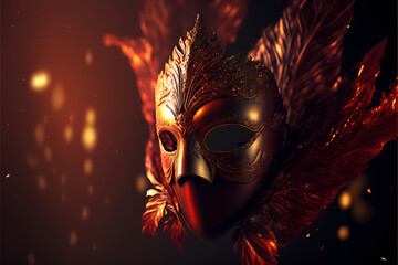 Maschera rossa e oro. AI Generated.