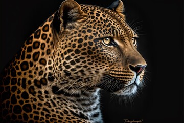 Leopard auf schwarzem Hintergrund Poster Nahaufnahme