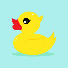 Yellow rubber duck in on a blue background. the icon is in a flat style. vector illustration