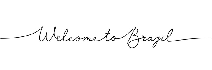 Welcome to Brazil - word with continuous one line. Minimalist drawing of phrase illustration. Brazil country - continuous one line illustration.