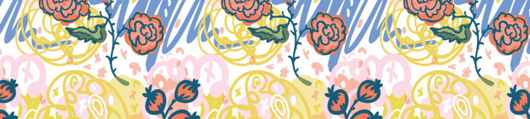 Set of seamless vector ornaments flower garden