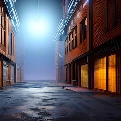 Fototapeta premium Tokyo old street in the night A dark empty street, dark blue background, dark scene, spotlights with smoke float up.