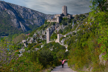 Pocitelj, Ottoman Empire Village. Citadel, Old Stone Walls. Neretva River. Forest and Trees on the...