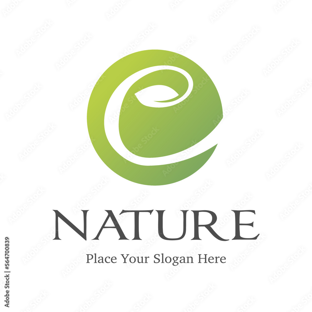 Wall mural Letter C Initial natural vector logo template. Design with leaf and green color.