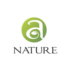 Obraz premium Letter A Initial natural vector logo template. Design with leaf and green color.