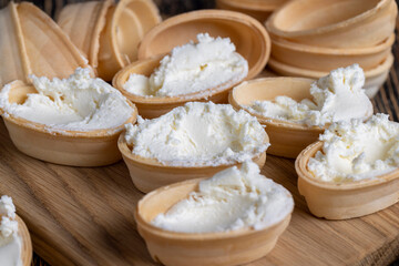 Waffle basket with cream curd cream inside