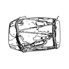 Black and white sketch of a traditional musical instrument with a transparent background