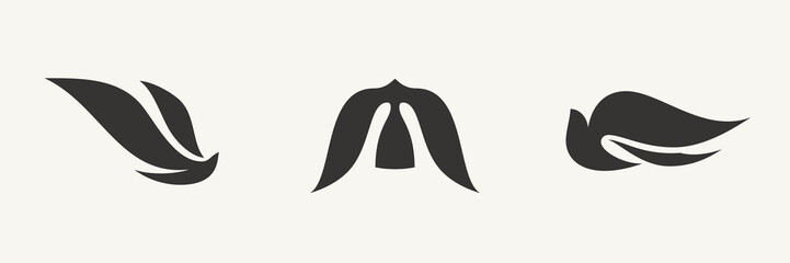 Bird in flight. Minimalists logo template or icon of dove and sea gull. Set of elegant flat style vector design elements