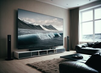 Huge TV Screen In Living Room Interior Design Generative AI
